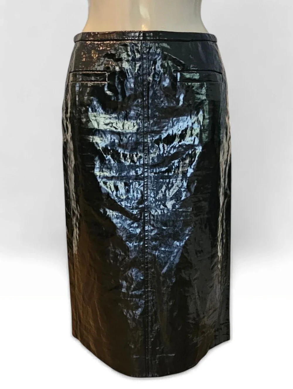 Nwt J.CREW Black Coated Faux Patent Leather Shiny Midi Pencil Skirt Sz 0